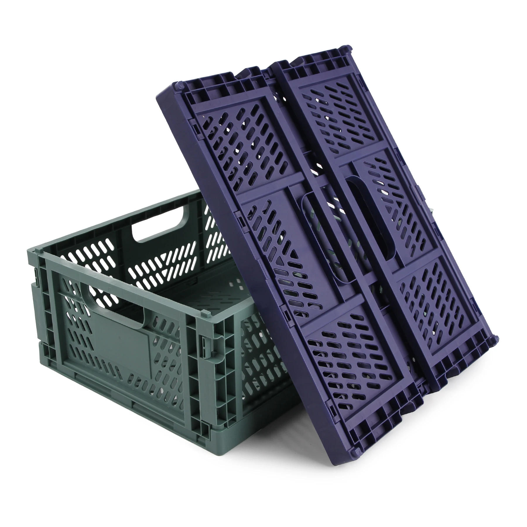 2Pcs Folding Collapsible Plastic Storage Crate Box Stackable Home Kitchen Warehouse Storage Baskets Box S M