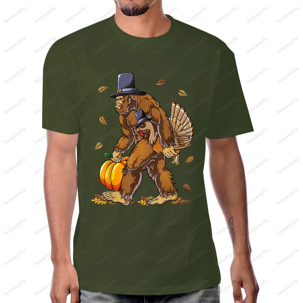 بيج فوت تركيا اليقطين الشكر Sasquatch التي شيرت موضة عادية فضفاضة قصيرة الأكمام كول رجل تي شيرت Y2K المرأة الشارع الشهير #2