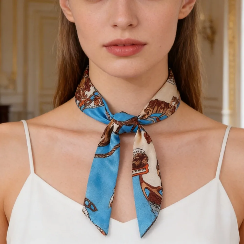

Women Luxury Silk Fashion Scarf, Skinny Neckerchief, Bag Scarf Headband