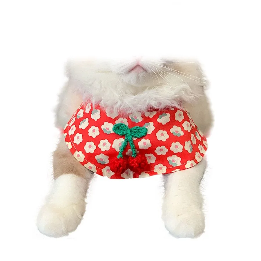 

Small Dog Cat Cute Cherry Bibs Scarf Pet Bandana Neckerchief Accessories Red