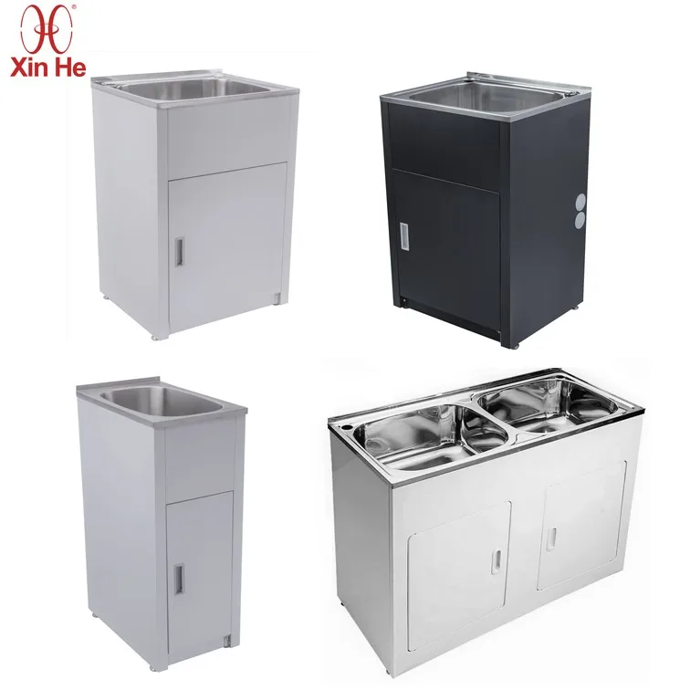 Washing Machine CabinetFree Standing Commercial Stainless Steel Laundry Tub Cabinet White Laundry Utility Cabinet With Sink