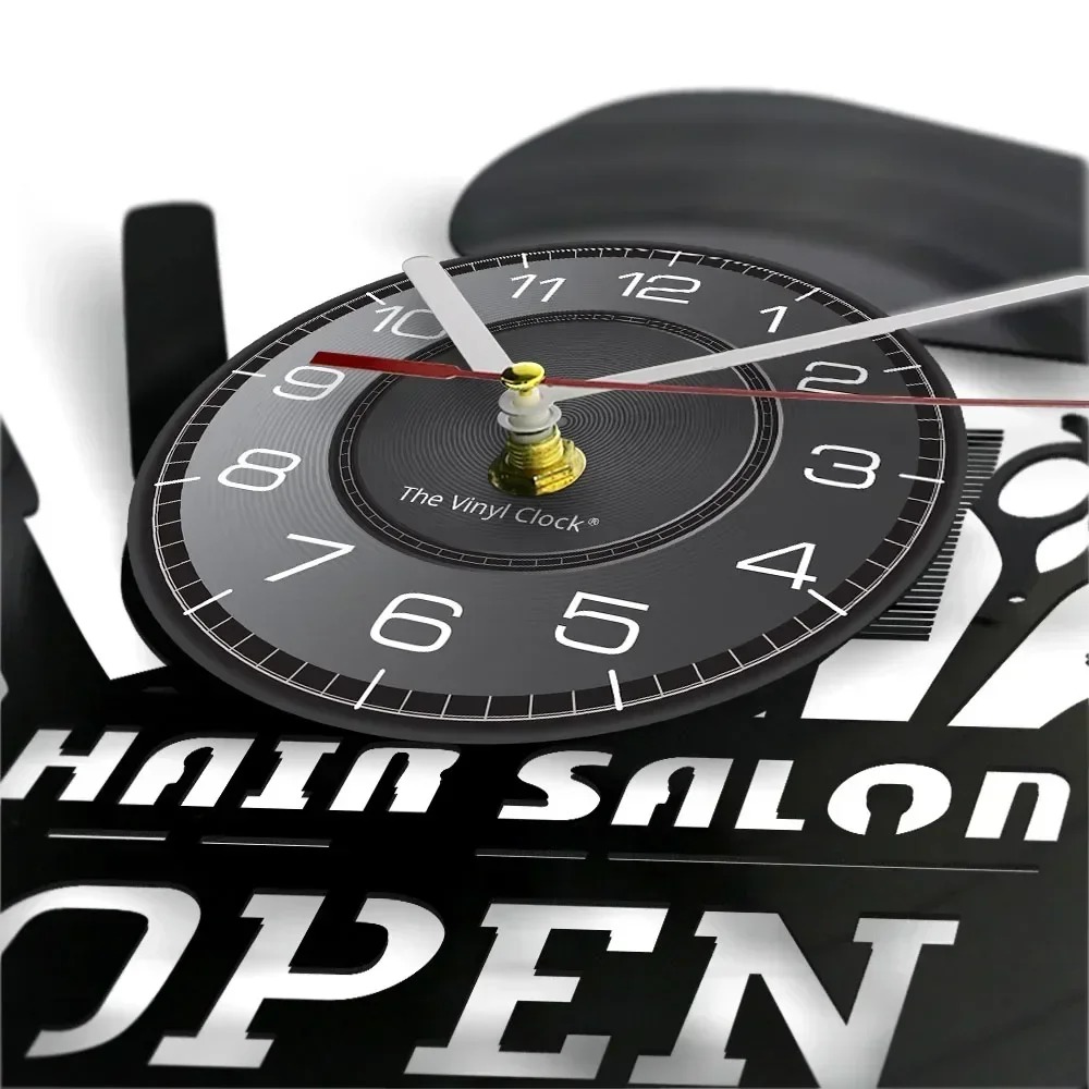 Hair Salon Wall Hanging Modern Vinyl Record Wall Clock Hairdressing Tools Art Style Wall Watch Barber Shop Decoration Gift Clock