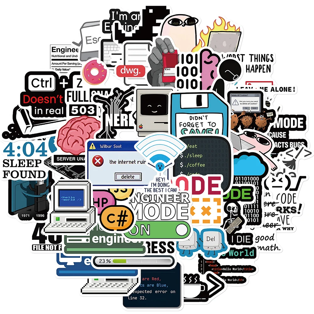 10/30/50 autocollants MEME pour ingénieurs programmeurs, drôles, sur le thème du Java et du Cloud, pour DIY, bagages, scrapbooking, journal, autocollants de dessin animé cool
