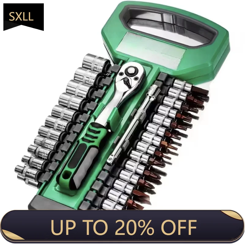 

SXLL Hardware tool drive sleeve ratchet wrench multi-specification manual tool kit 28-piece sleeve for automobile maintenance