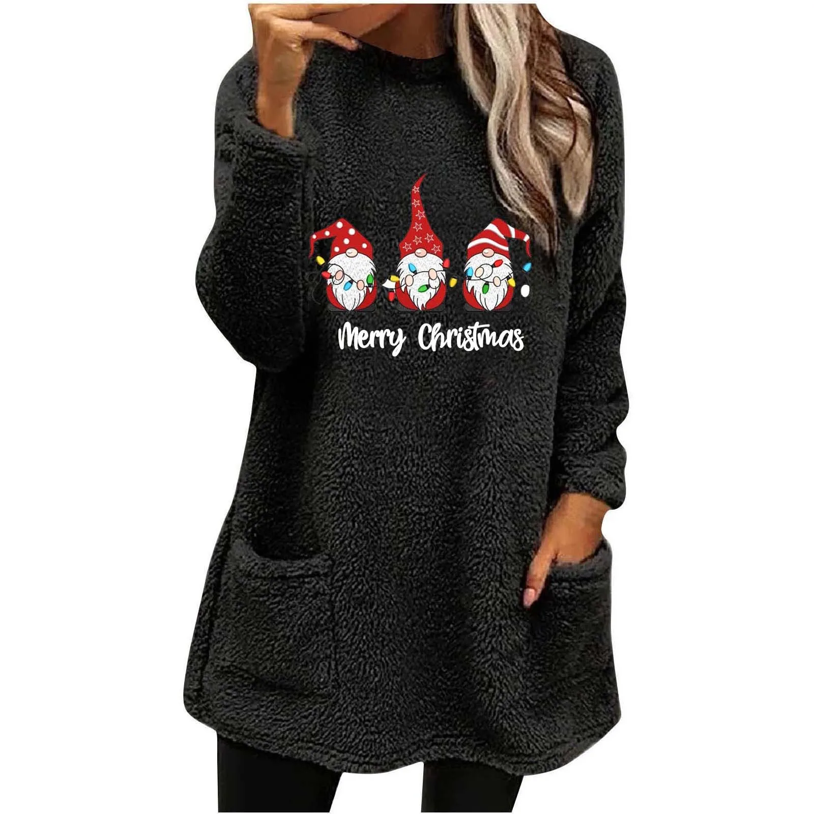 Sudadera con estampado navideño para mujer, Top holgado de manga larga con cuello redondo, ropa informal con estampado de Kpop