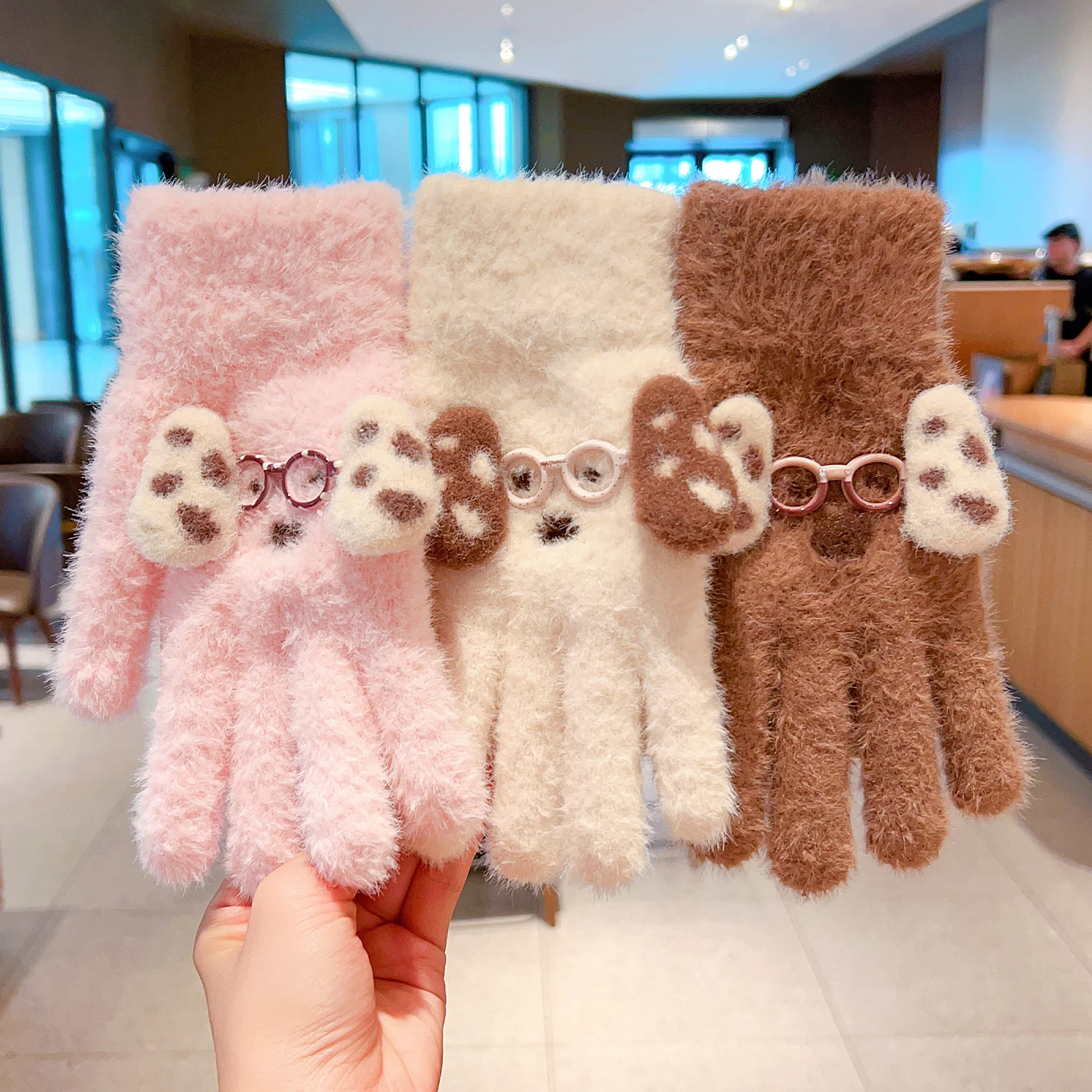 2026 Süße Winterhandschuhe für Kinder mit Hunde-Motiv, weiches Kunstfell, warm, gestrickt, mit vollen Fingern, für Jungen und Mädchen, für kaltes Wetter – Detail 9