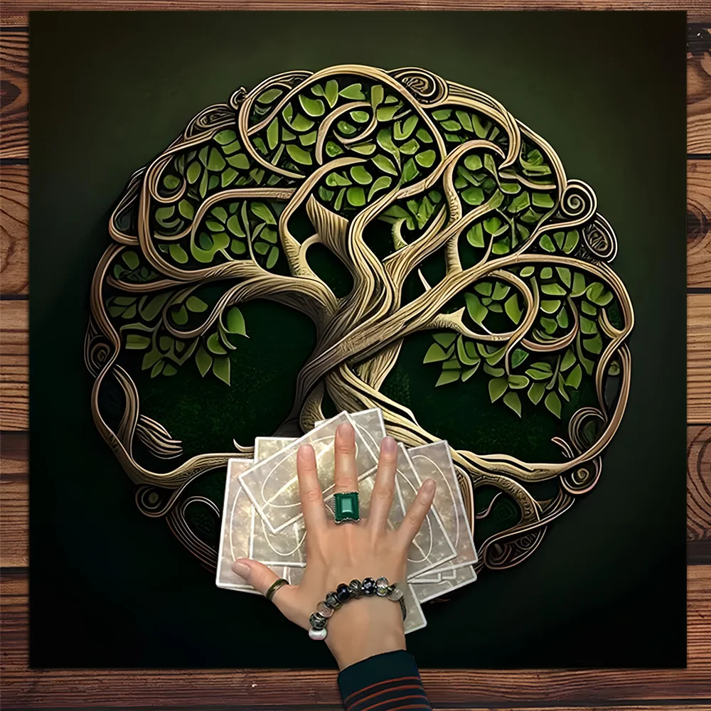 

Life of Tree Tarot Card Tablecloth Art Witchcraft Astrology Polyester Tarot Mat Witch Altar Cloth Divination Cloth Card Pad