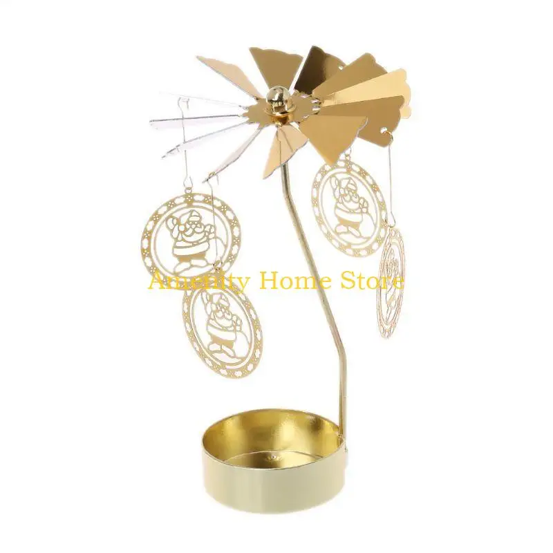 F26C Snowman Rotary Spinning Carousel Swivel Tealight Candle Holder Stand Metal Tea Light Christmas Home Decor Gifts