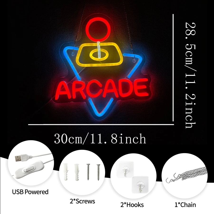 ป้ายไฟนีออนอาร์เคด, ไฟ LED ตัวอักษรคอนโซลไอคอน USB ขับเคลื่อน, ใช้สําหรับห้องโถงเกม, คลับ, ปาร์ตี้บาร์, ห้องนอน, การตกแต่งถ้ํามนุษย์