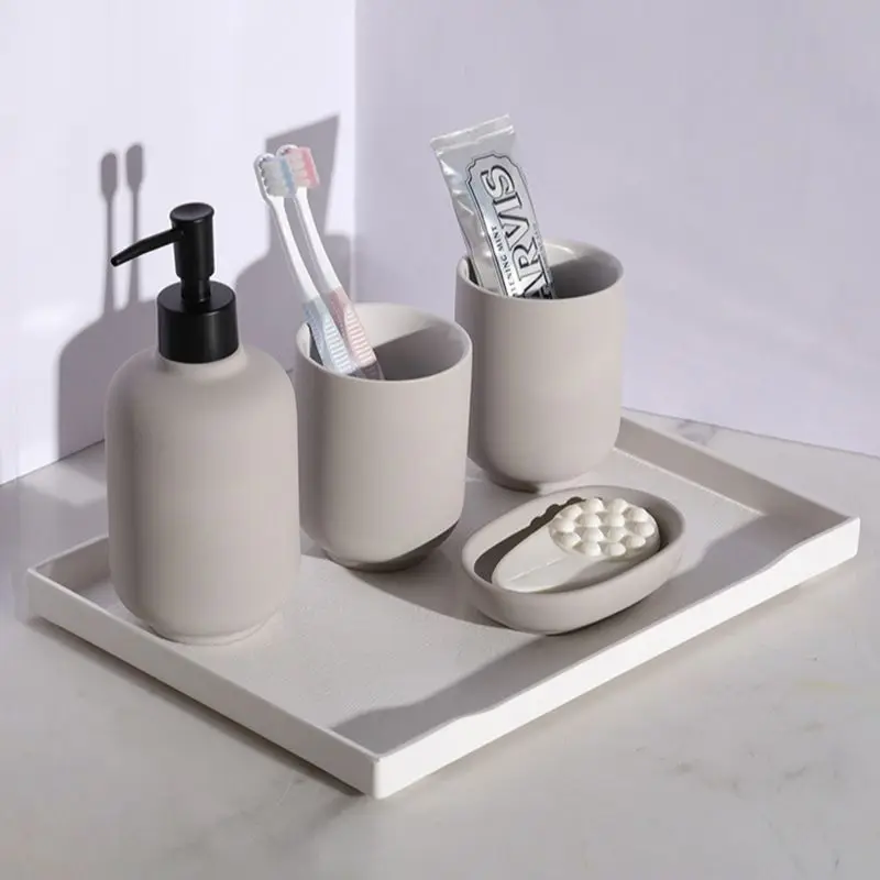 

Nordic Ceramic Bathroom Accessories Sets Decoration Luxury Lotion Bottle Mouth Cup Toothbrush Holder Soap Dish Storage Tank Tray