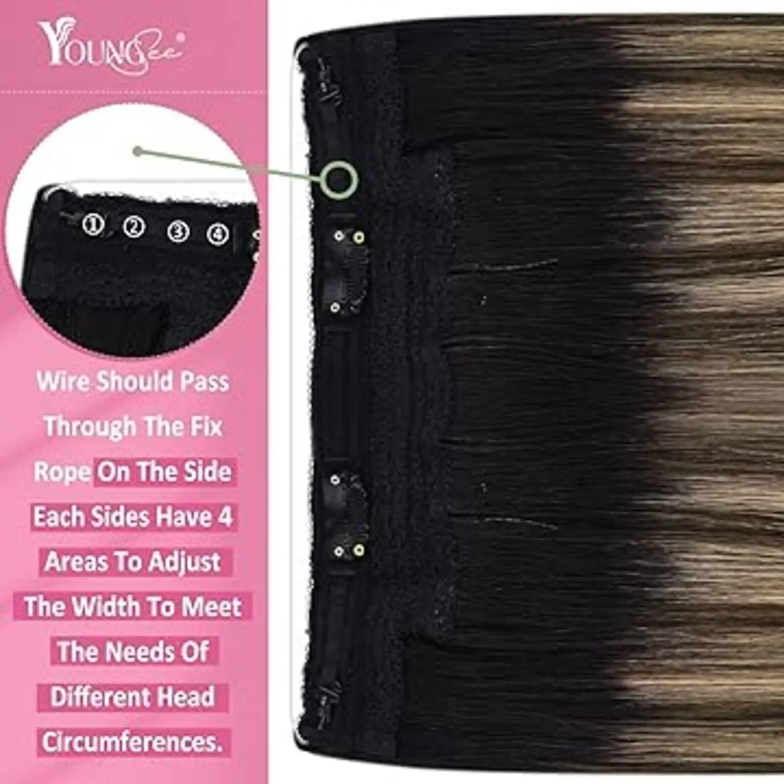 YoungSee Fish Wire Hair Extension  Easy to Install Straight Invisible Wire Hair For Thinning Hair 12-20Inches