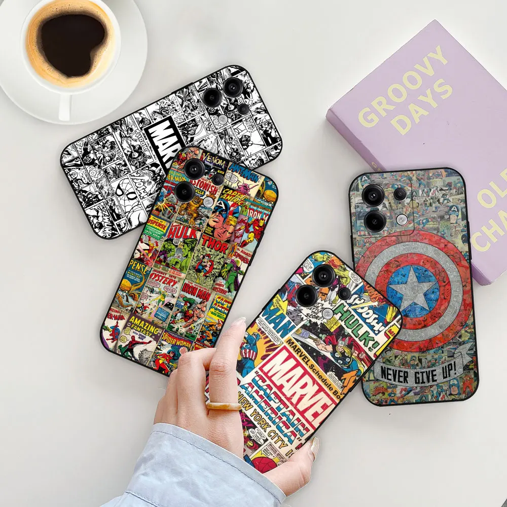 

Marvel Comics Avengers Heros Logo Phone Case For Redmi Note 13 12 11 10 ProPlus 12S 11S 11T 11E 10S 9 9S 8 7 Pro Max Black Cover