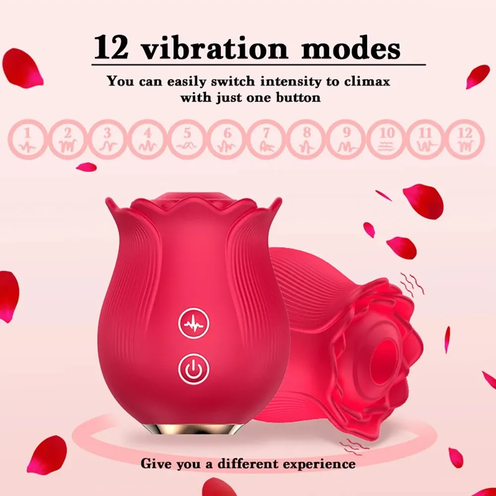 Rose Toy Dildo Thrusting Vibrator for Women Egg Clitoris Sucker Stimulator Tongue Licking Wiggle Adults Goods Sucking Sex Female