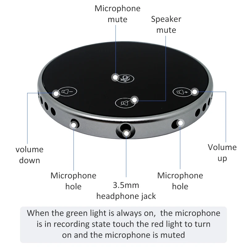 Conference Speaker Microphone USB mic Desktop Omnidirectional Voice Pickup Touch Keys with 3.5mm Audio Jack for Call PC