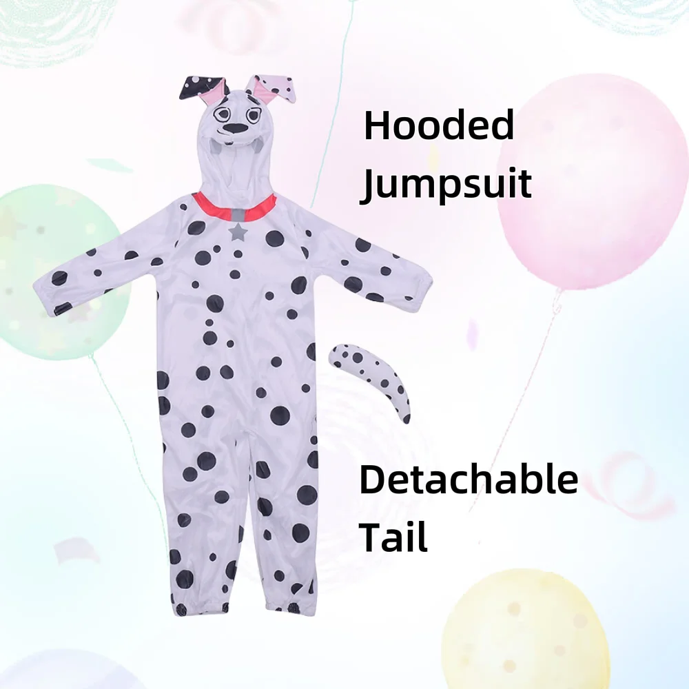 Kinderen Unisex Schattige Polyester Pluche Cartoon Dalmatians Hond Jumpsuit Kostuum Voor Halloween Fancy-Dress Up Party