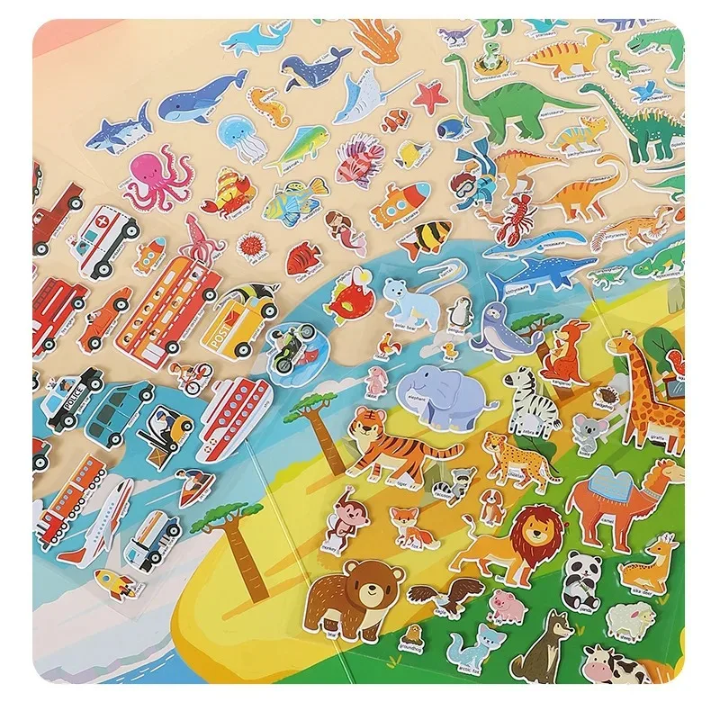 

Sticker Books for Kids 3D Reusable Stickers Books for Toddlers Animal Dinosaurs Ocean World Vehicle Educational Travel Stickers