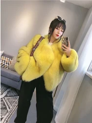 Asymmetric Collar Solid Natural Fox Fur Coat Women Winter New Casual Yellow Outertwear Genuine Fashion Real Fur Jacket Female