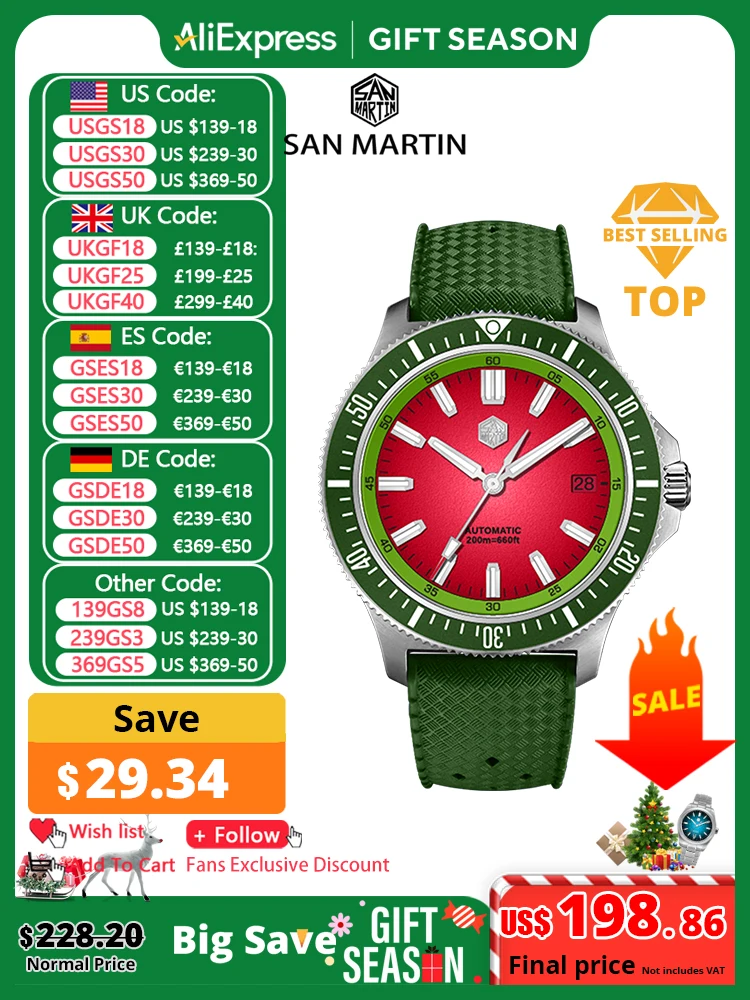 San Martin 40mm Dive Watch Original Design NH35 Automatic Mechanical Fashion Men Watch Sapphire Waterproof 200m Luminous SN0118