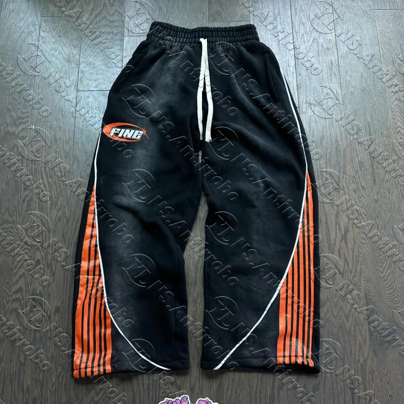 Y2k moda pantalones a rayas nuevo americano Retro Hip Hop hombres mujeres Jogger pantalones de chándal con cordón pantalones Cargo de gran tamaño ropa de calle