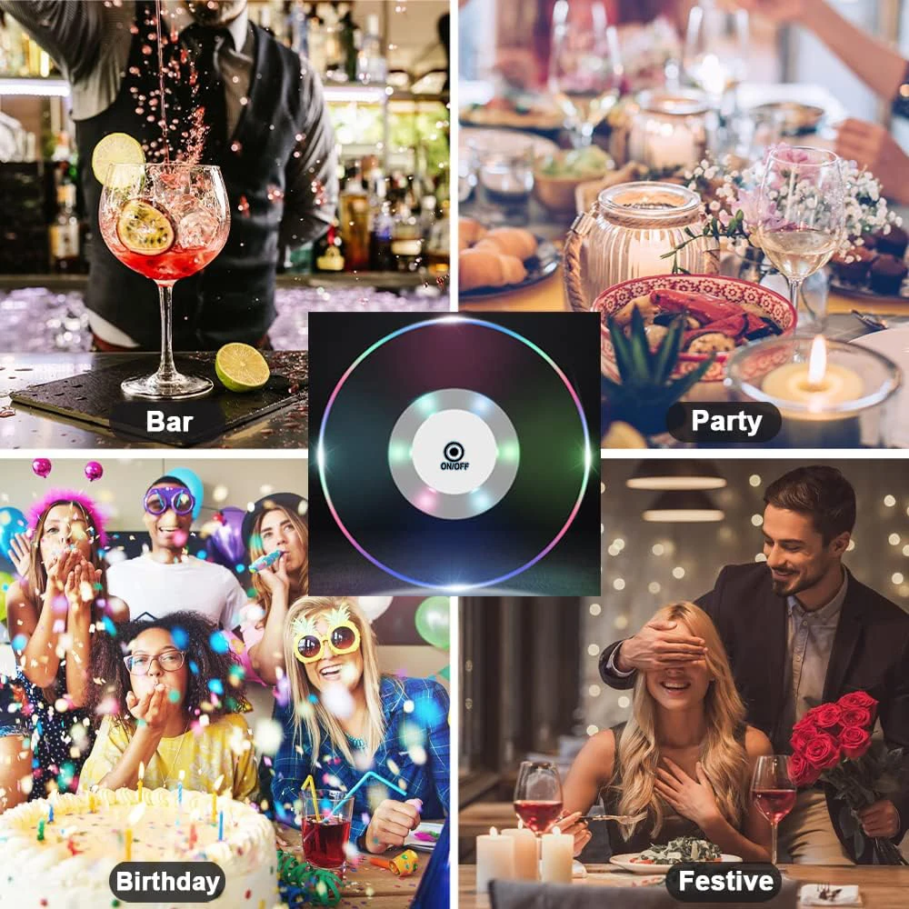 6.8/10cm Colorful LED Tableware Mat Cup Luminous Sticker Colorful Flashing Bottle Sticker Light-emitting Coaster Stall Bar Light