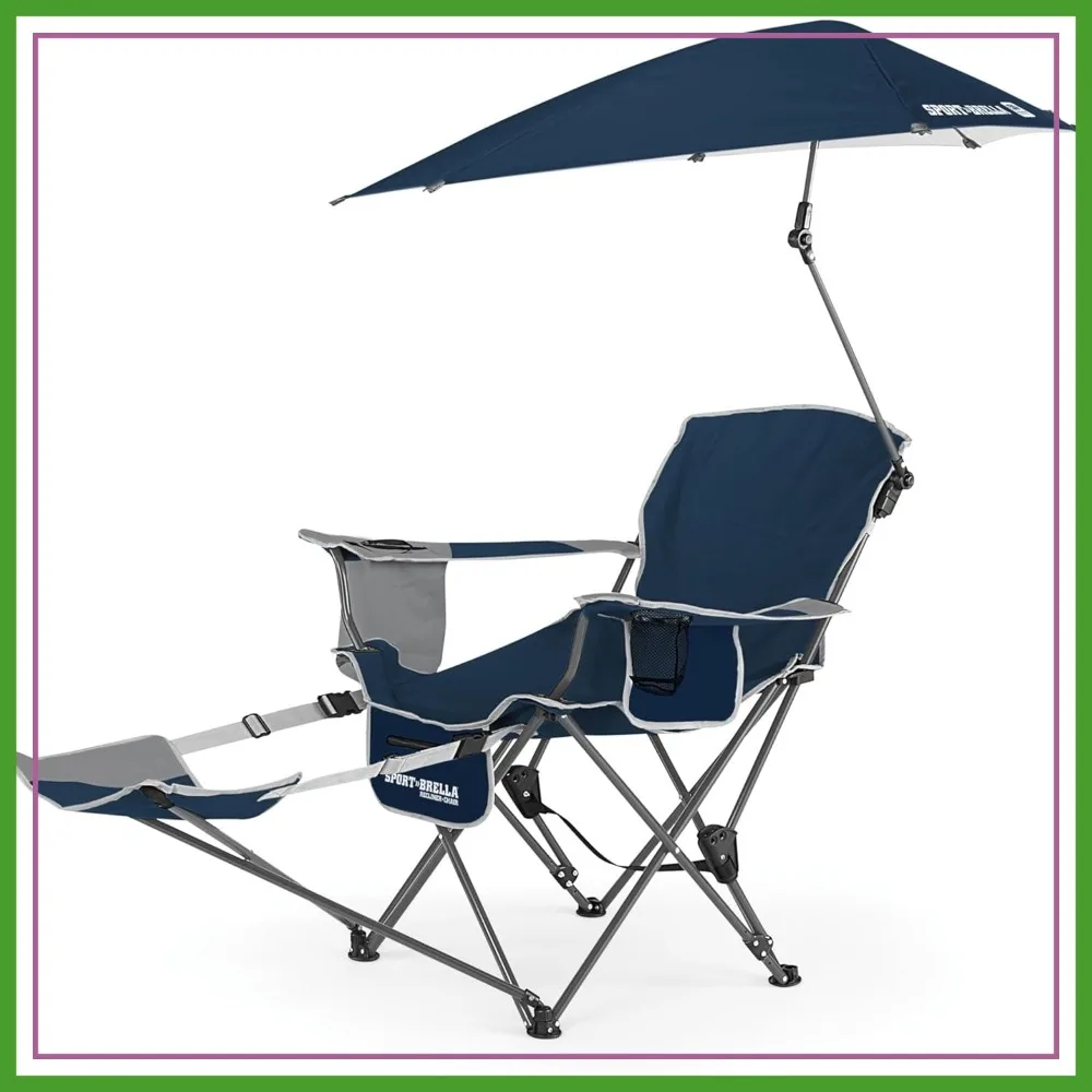 

Reclining Beach Chair with Adjustable Canopy, Portable Folding Lounge Chair for Outdoor Sun Shade