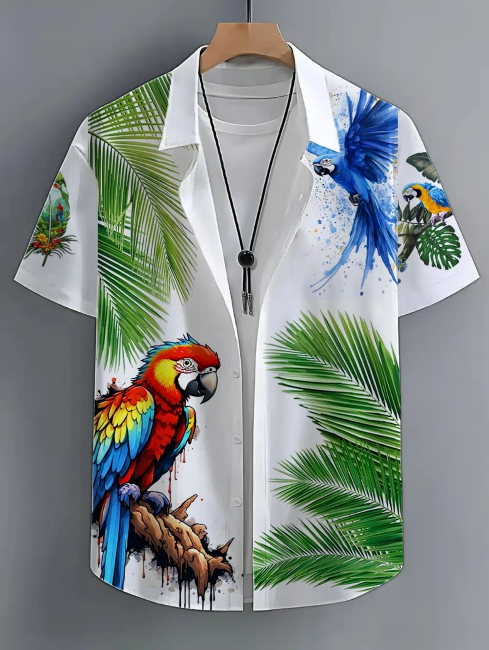Men's Parrot Tropical Floral Print Hawaii Shirts Casual Short Sleeve Summer Vacation Beach Shirt for Men Streetwear Men Clothes