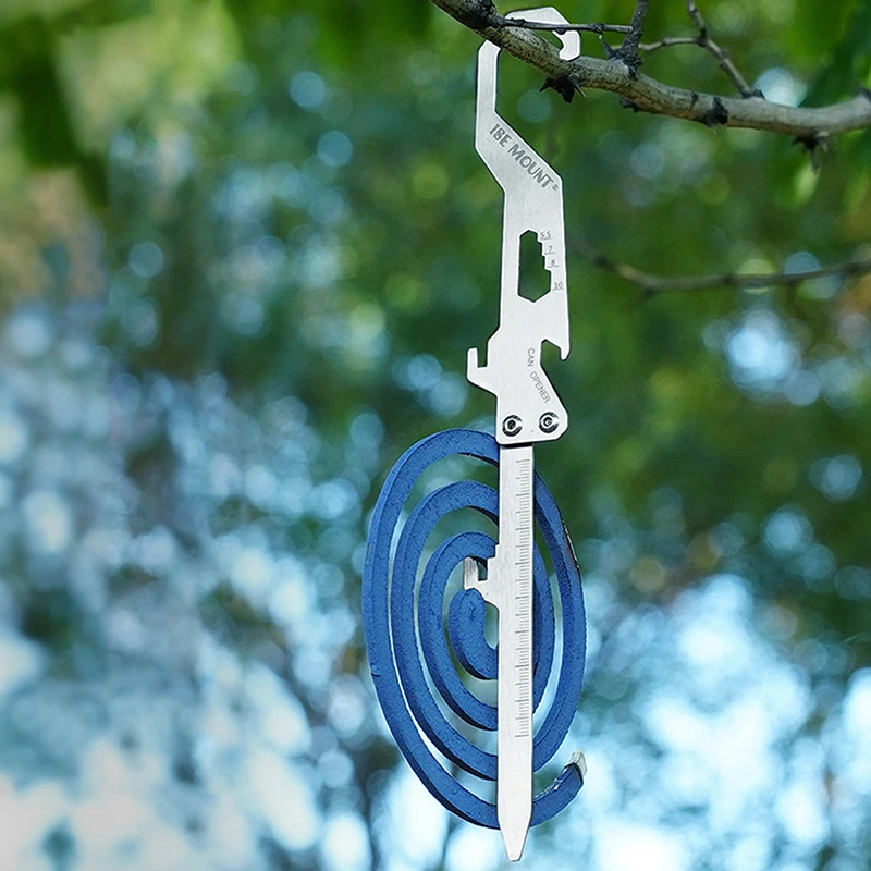 Outdoor Multifunctional Stainless Steel Hook Mosquito Coil Bracket Bottle Opener Measuring Ruler Foldable Insert