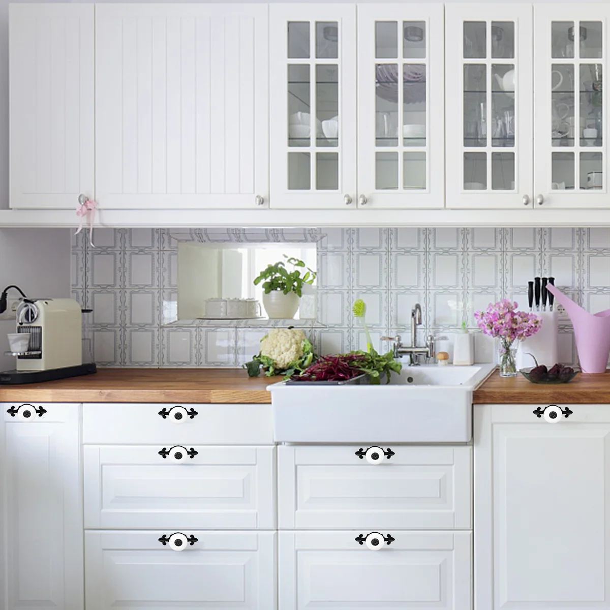 2 قطعة سبائك الزنك مقابض للخزانة درج السيراميك يسحب لصندوق الصدر الأثاث الأجهزة المنزل الحمام Ktv الديكور أسود أبيض #5