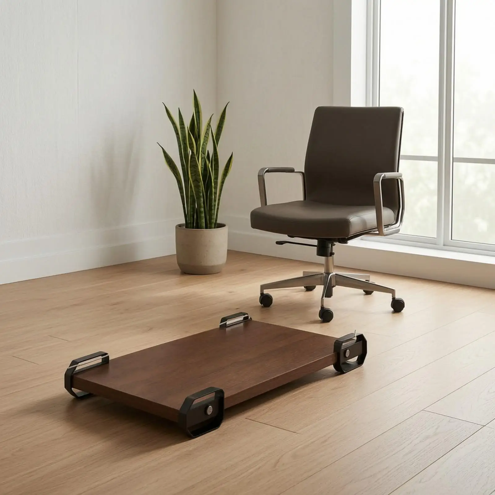 Low Profile Mobile Computer Desk MDF Case Riser Walnut Tray for Desktop PC Holder