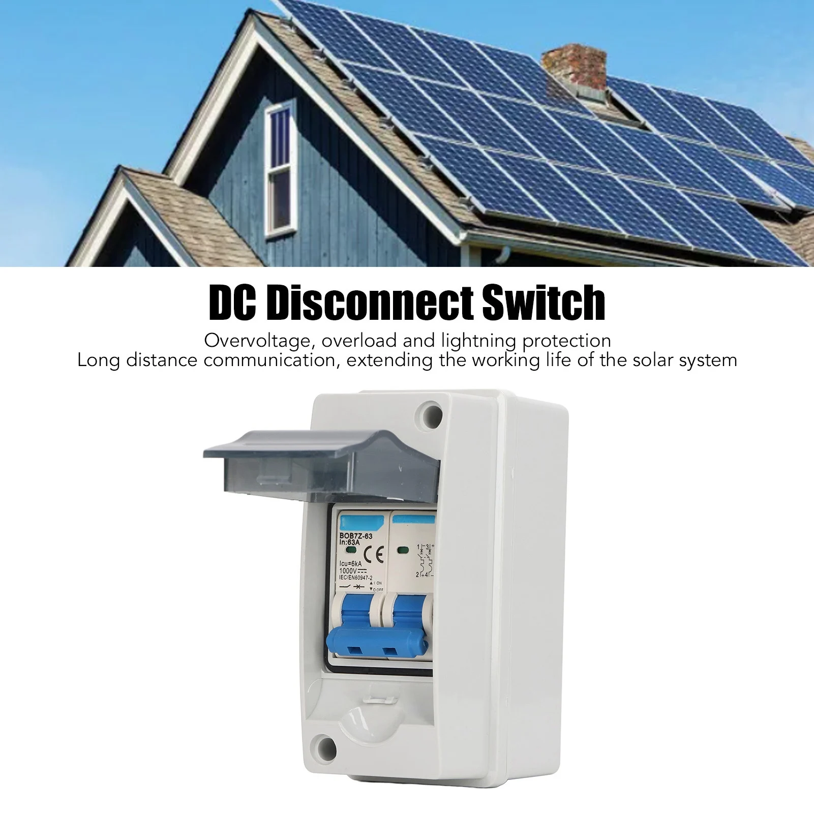 Isolator Solar Switch PV Solar Disconnect Switch Overvoltage Protection IP65 Waterproof Miniature Circuit Breaker 63A 1000V