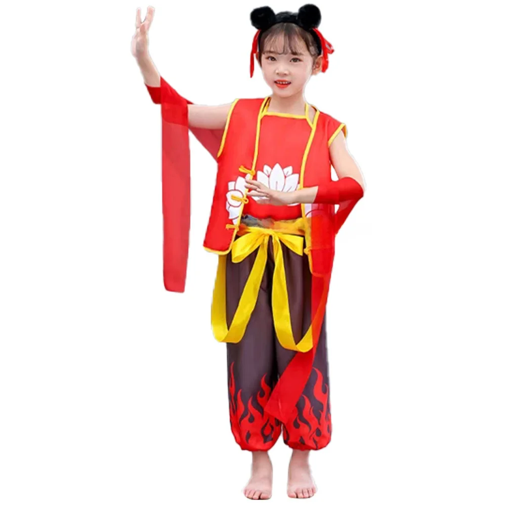 أزياء الهالوين التأثيرية لعيد الأطفال ملابس أداء المسرح Nezha أحفاد شيطان الطفل زي المسرح العرقي