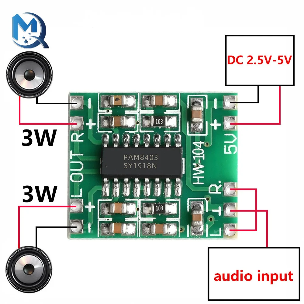 2.5v a 5v mini pam8403 placa de amplificador de potência 2 canais 3w classe d áudio alto-falante placa de amplificador de som para arduino