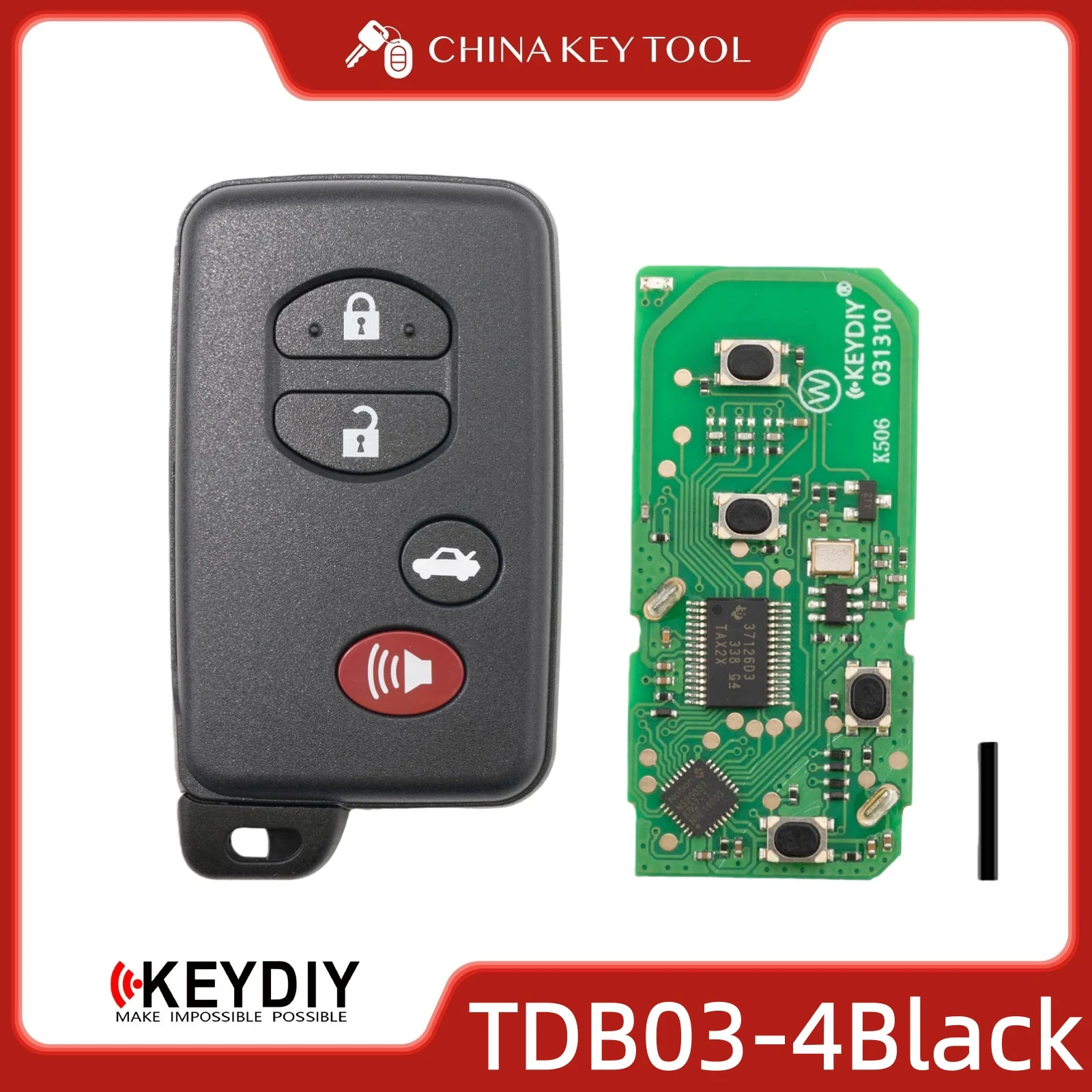 

Универсальный смарт-ключ KEYDIY KD TDB03-4, 3+1 кнопки, черный корпус с лезвием для замены автомобильного ключа с бесключевым доступом