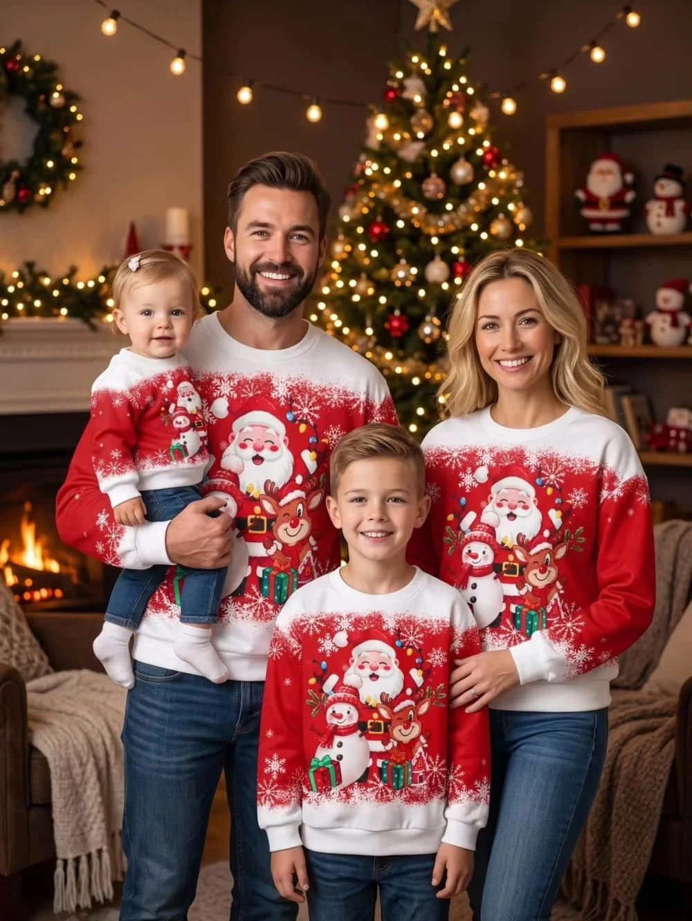 Family Christmas Day Matching Outfits Children Adults Festival Sweatshirt Adult Kids Cartoon Santa Claus Pullover Tops Clothing