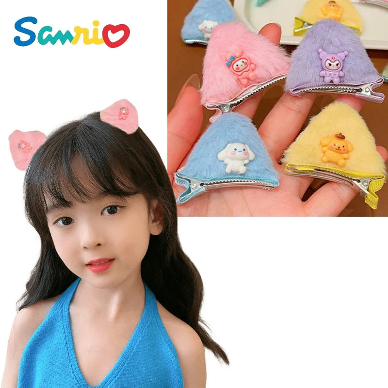 Anime Sanrios Hellokittys Cinnamoroll My Melody Kuromi Kids Cat Ear Hair Clip Girls Headwear Cute Toddler Bangs Hair Accessories