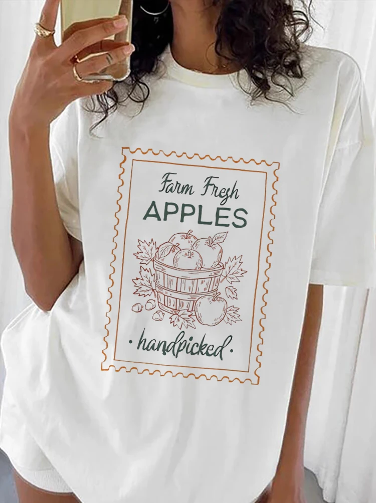 

Fall Fashion New Farm Fresh Apples Handpicked Women's Graphic Street T-Shirt Round Neck Top Short Sleeve Casual Women's T-Shirt