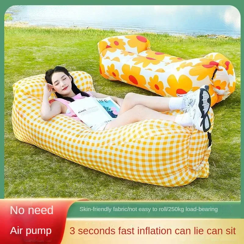 أريكة قابلة للنفخ كسولة محمولة في الهواء الطلق مع وسادة مائية على الشاطئ والعشب وسرير هوائي وحقيبة نوم قابلة للطي #3