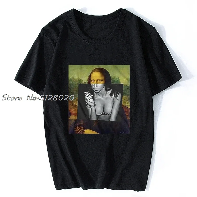 Banksy Renaissance Mona Lisa Street Artist T-shirt Men Cotton Short Sve TShirt Funny Tee Shirt Harajuku