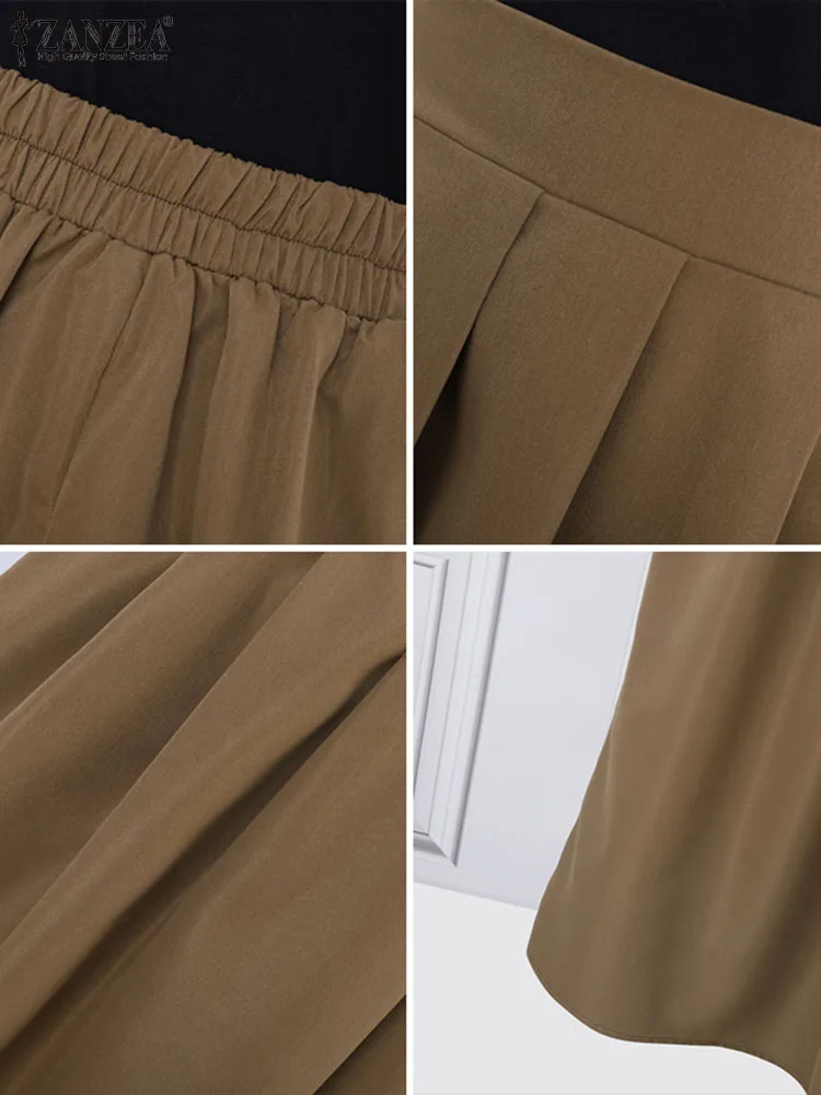 2024 ZANZEA Fashion Skirt Women High Waist Long Skirt Autumn Vintage Elastic Waist Falda Holiday Loose Solid Color Pleated Skirt