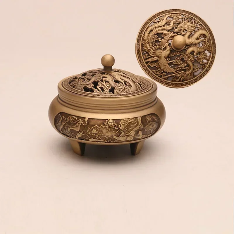 Brass Carved Flower Lncense Dragon and Phoenix Incense burner Chinese antique incense burner  Home interior decoration crafts