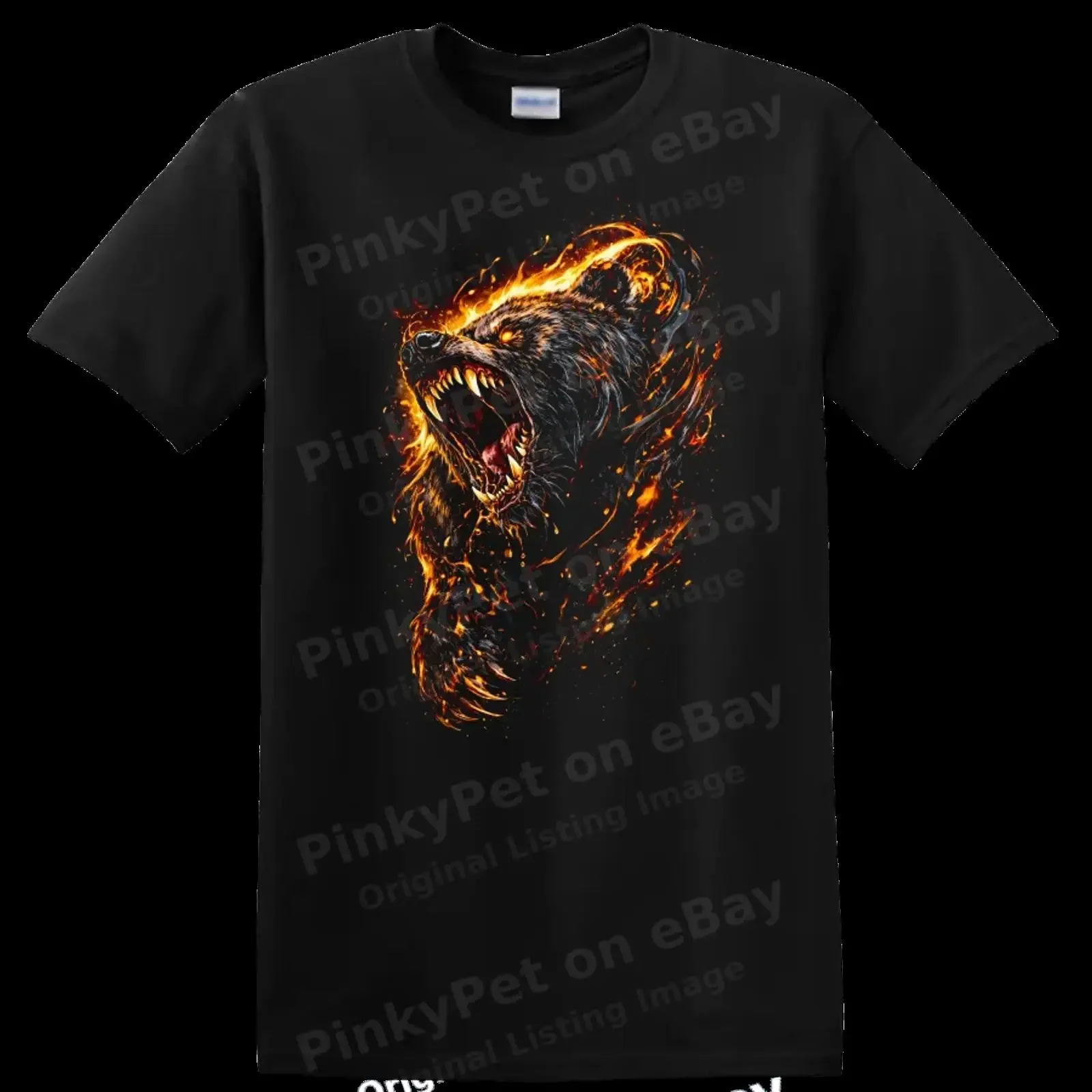 Fire Breathing Bear Head T Shirt Animal Wild Nature Art Design Image 1 of 2 vintage Washed Top For Everyday Wear Breathable