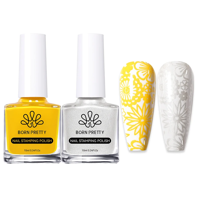 BORN PRETTY 2 Teile/satz 10ML Schwarz Weiß Nagel Stempeln Polnisch Lack Gold Silber für Nail art Platten Stempel Öl stanzen Serie