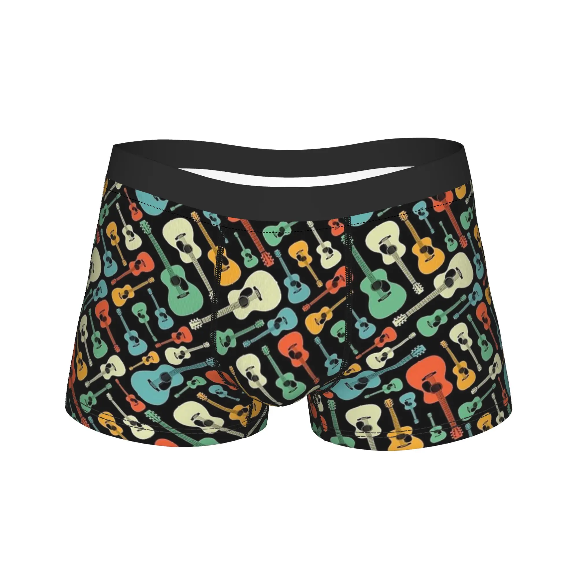 Acoustic Guitar Retro Theme Boxer Shorts  Pouch Underwear Quality Printed Boxer Brief Novelty Males Underpants Plus Size