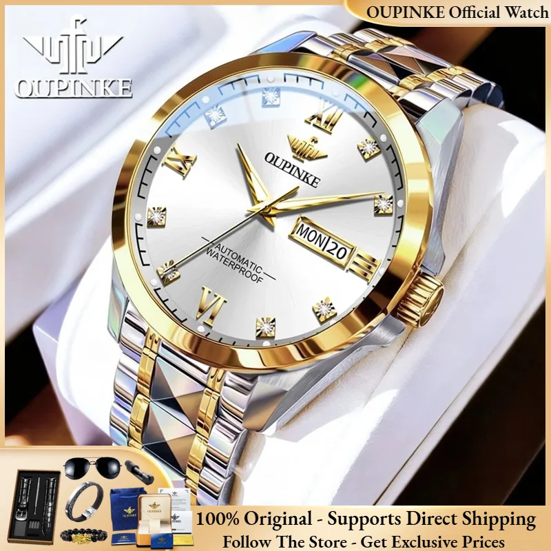 OUPINKE 3262 All Automatic Men Watch Luxury Brand Imported Movement Mechanical Men Watch Top Roman Scale Diamond Date Men Watch
