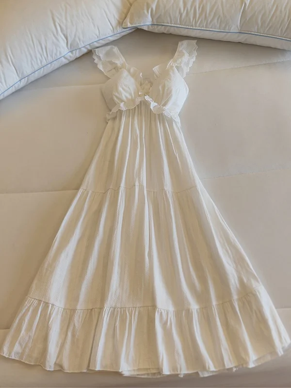 

Летняя женская одежда из чистого хлопка с подкладкой на грудь, белая ночная рубашка принцессы V-Ne Svel средней длины, домашняя одежда Dr