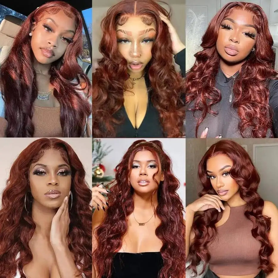 250% Pre Cut HD Lace Frontal Wigs Reddish Brown Body Wave 13X6 HD Transparent Lace Front Human Hair Wigs Copper Red Colored