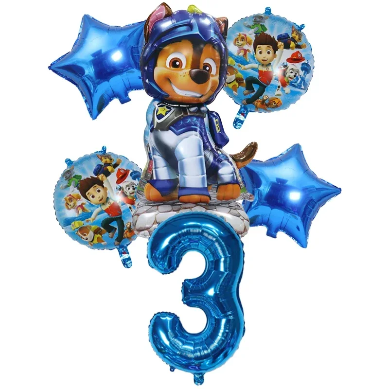 6Pcs Paw Patrol aluminum foil balloon set cartoon Chase 32 inch numerical balloon party decoration children's birthday toy ball