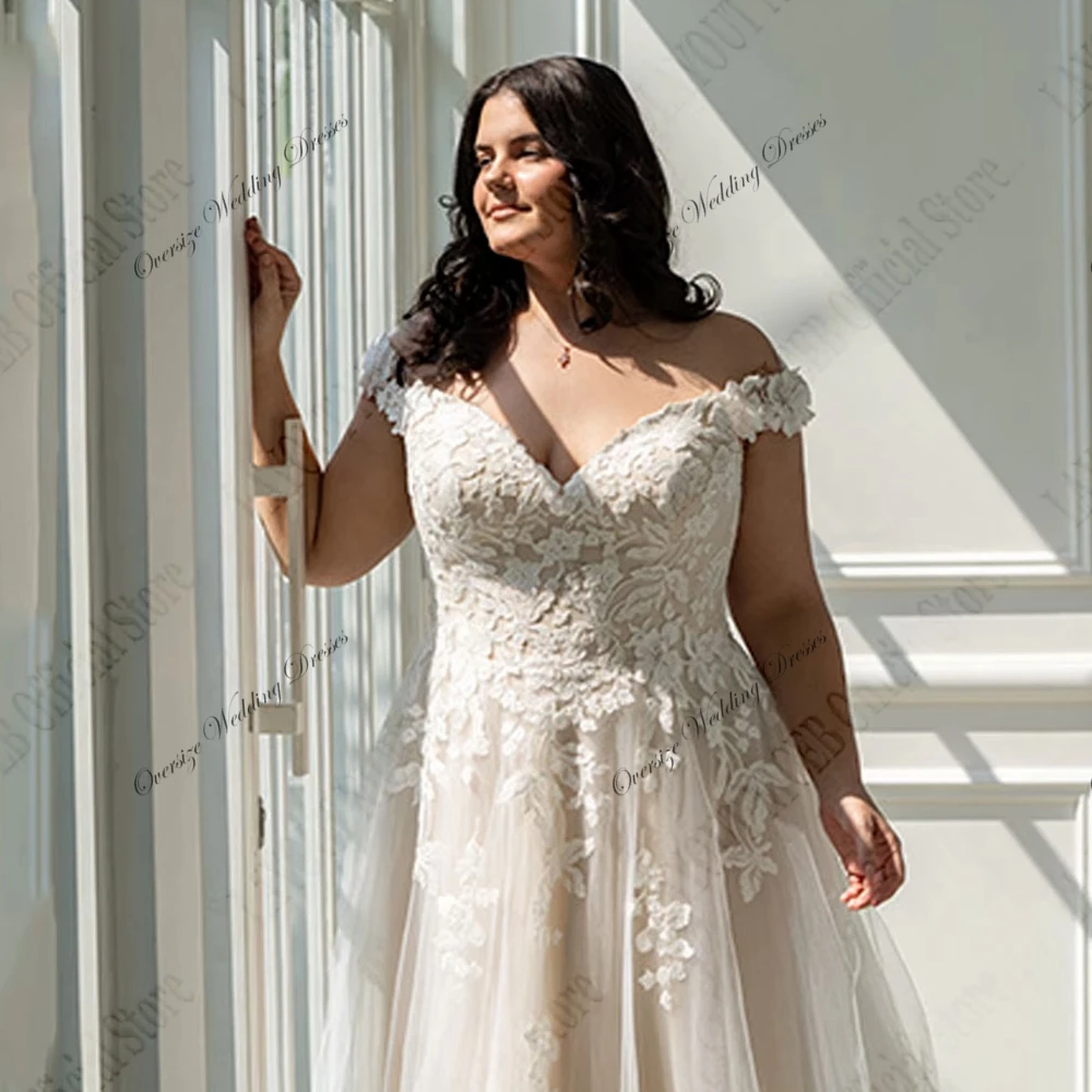 Abiti da sposa taglie forti con pizzo con spalle scoperte Abiti da sposa in morbido tulle per principessa 2025 Vestido De Novia estivo senza maniche