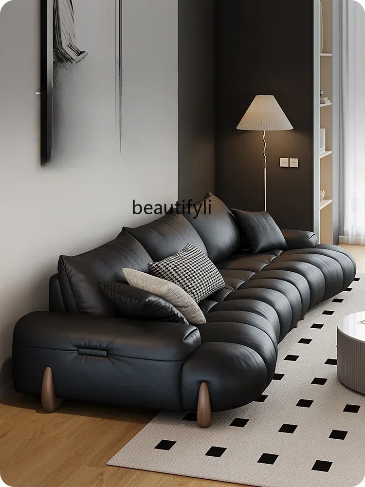 

Ретро кожаный диван для гостиной, итальянский минималистичный новый прямой рядный диван из воловьей кожи первого слоя