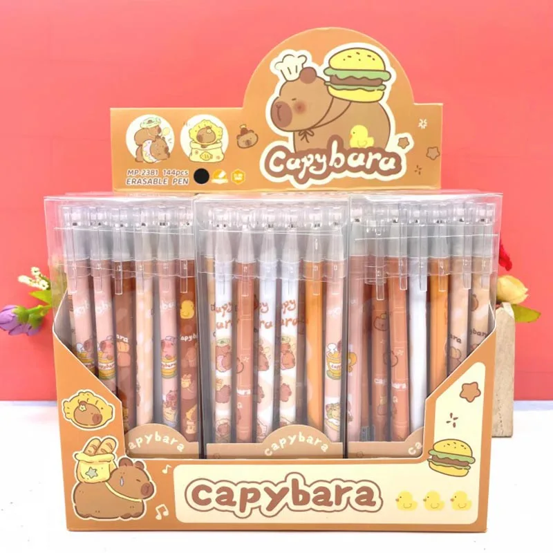 72pcs/lot Creative Capybara Erasable Gel Pens For Writing Cartoon Animal 0.38mm Neutral Pen Gift Office School Supplies